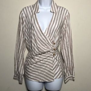 Maeve Anthropologie Ruched Wrap Button Blouse 10P